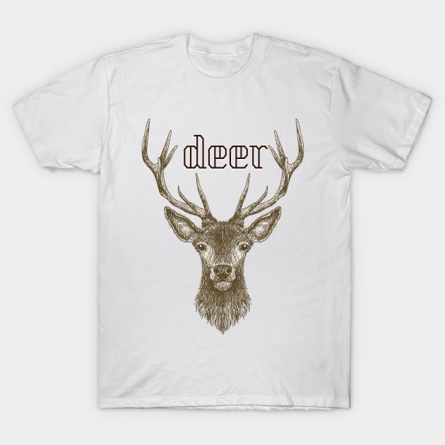 Deer Drawing Style T-Shirt by JeffDesign